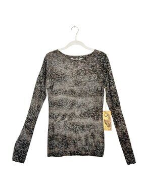 Wild at Heart Women's Print Long Sleeve Pullover Top in Gray - Sz S - New